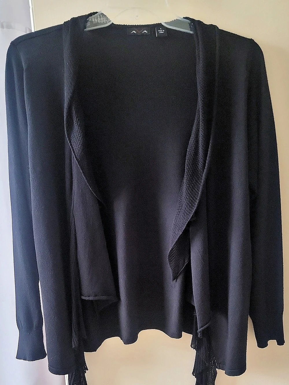 AVA Open Front Mixed Media Cardigan Black Size Large Like New